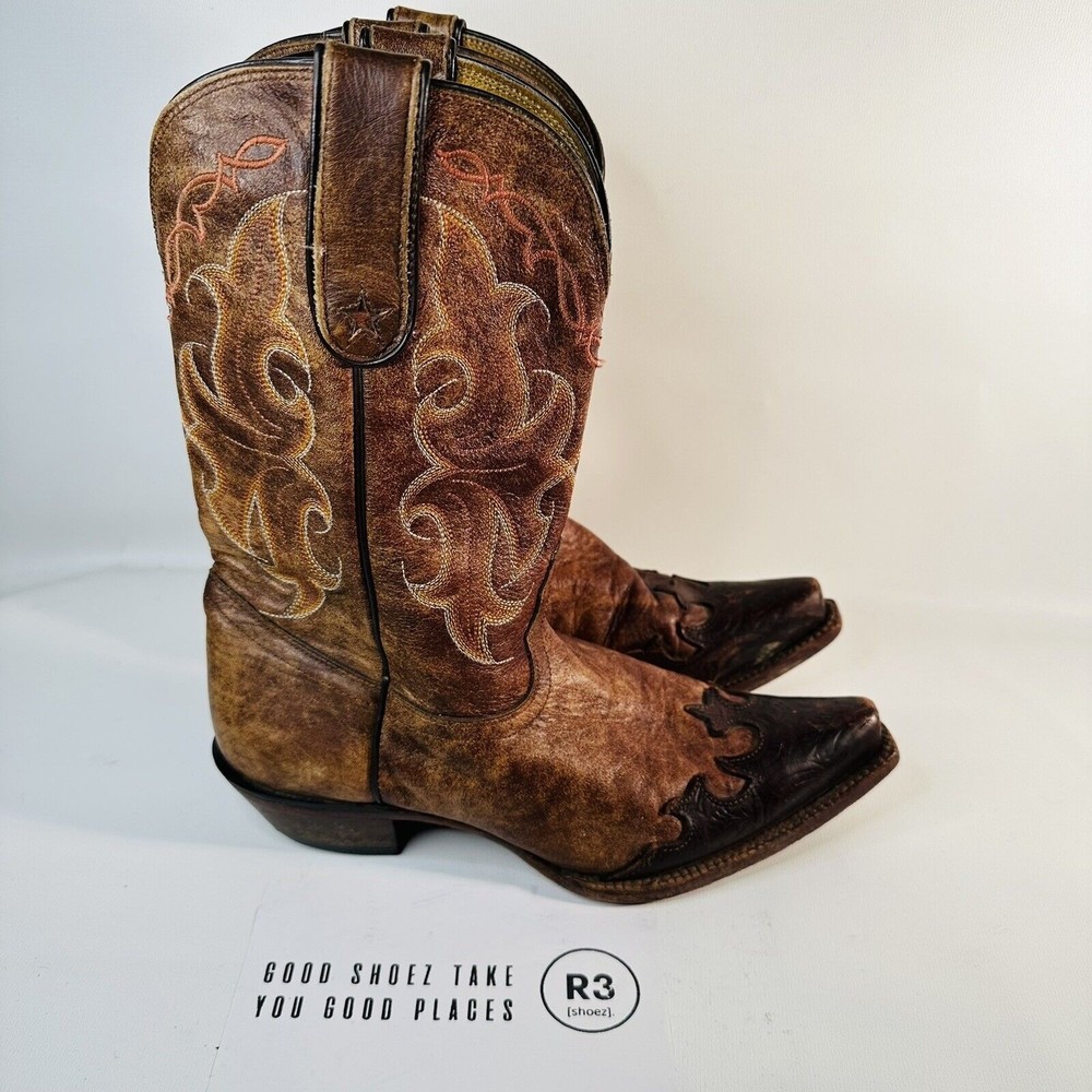 Tony Lama Leather Santa Fe Western Cowboy Boots Brown Womens Sz 8.5 B